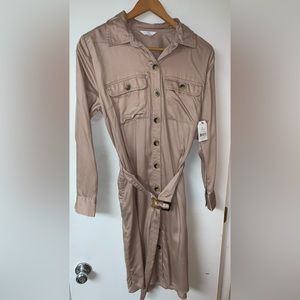 Women’s tan button up dress with tags Time and Tru